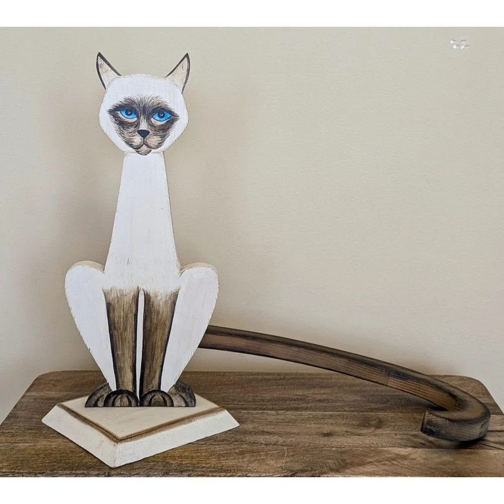 Vintage Siamese Cat Hand Painted Wood Cutout 17